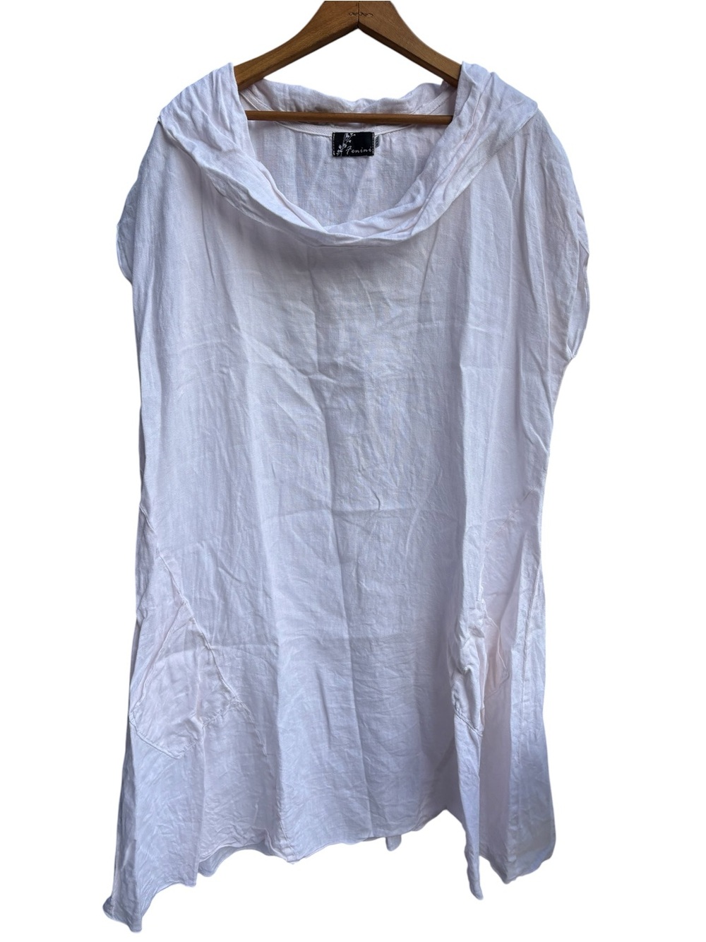 Fenini 100% Linen Lagenlook Tunic Dress Cowl Neck Size XXL Light Pink